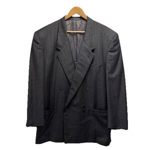 Gianni Versace Vtg 80s Men's Sz 50 Dark Gray Striped Double Breasted Wool Blazer
